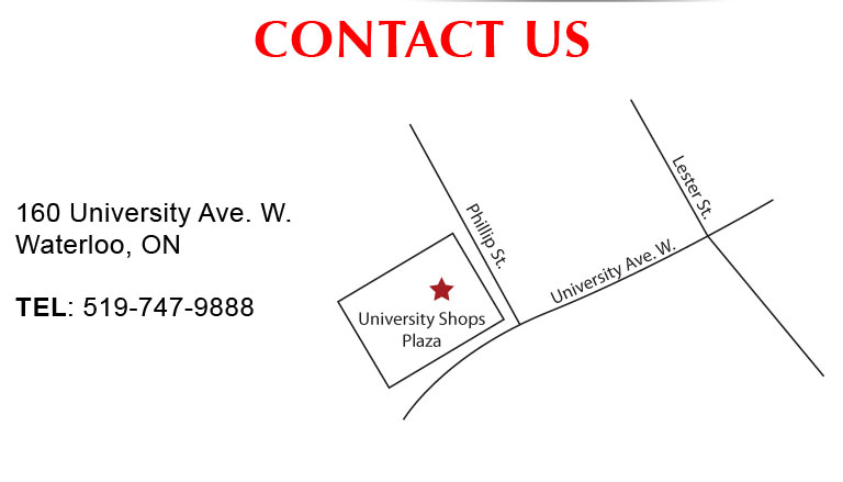 Contact Us! 160 University Ave W., Waterloo, ON (University Shop Plaza)